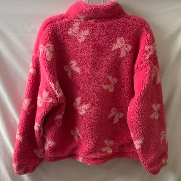 BEACH RIOT Leona Slopes Pink Bows Sherpa Quarter-Zip Pullover Sz MEDIUM - Picture 4 of 8
